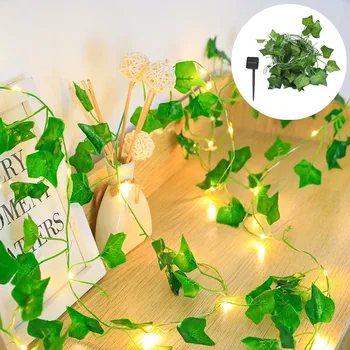 Led слънчеви венец Венец от изкуствени зелени Листа Приказни светлини Хол Сватбена украса на Коледни светлини Празнични светлини