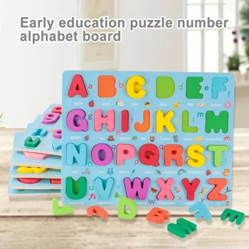 Детски дървени играчки-пъзели за деца от 1 до 2 3 години, бебешки алфавитные цифри, съответстващи на формата, най-ранните образователни игри
