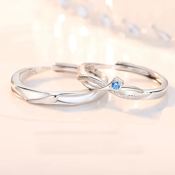 Европейският AAA CZ S925 Стерлинги Сребърни Звезди Любовта на Двойката Пръст пръстен за жени Момиче Мъжете рожден Ден, Сватбен подарък бижута