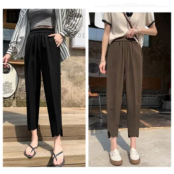 Пролетно-летните Модни Дамски обикновена Прости тънки основни зреещи, Дамски Ежедневни универсални панталони с дължина до глезена с висока талия